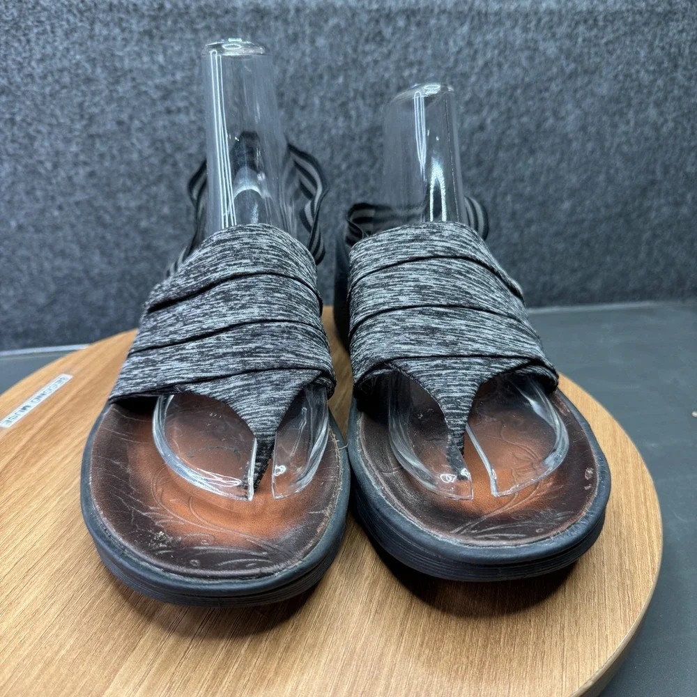 Zeöps Gray Fabric‎ Strappy Wedge Thong Sandals Comfort Womens Size 7W Wide